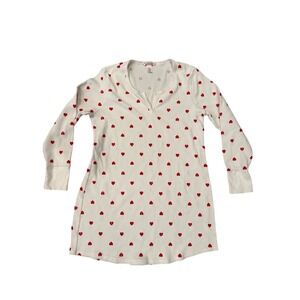 Victoria's Secret White Red Heart Thermal Waffle Knit Nightshirt XL Sleep Dress